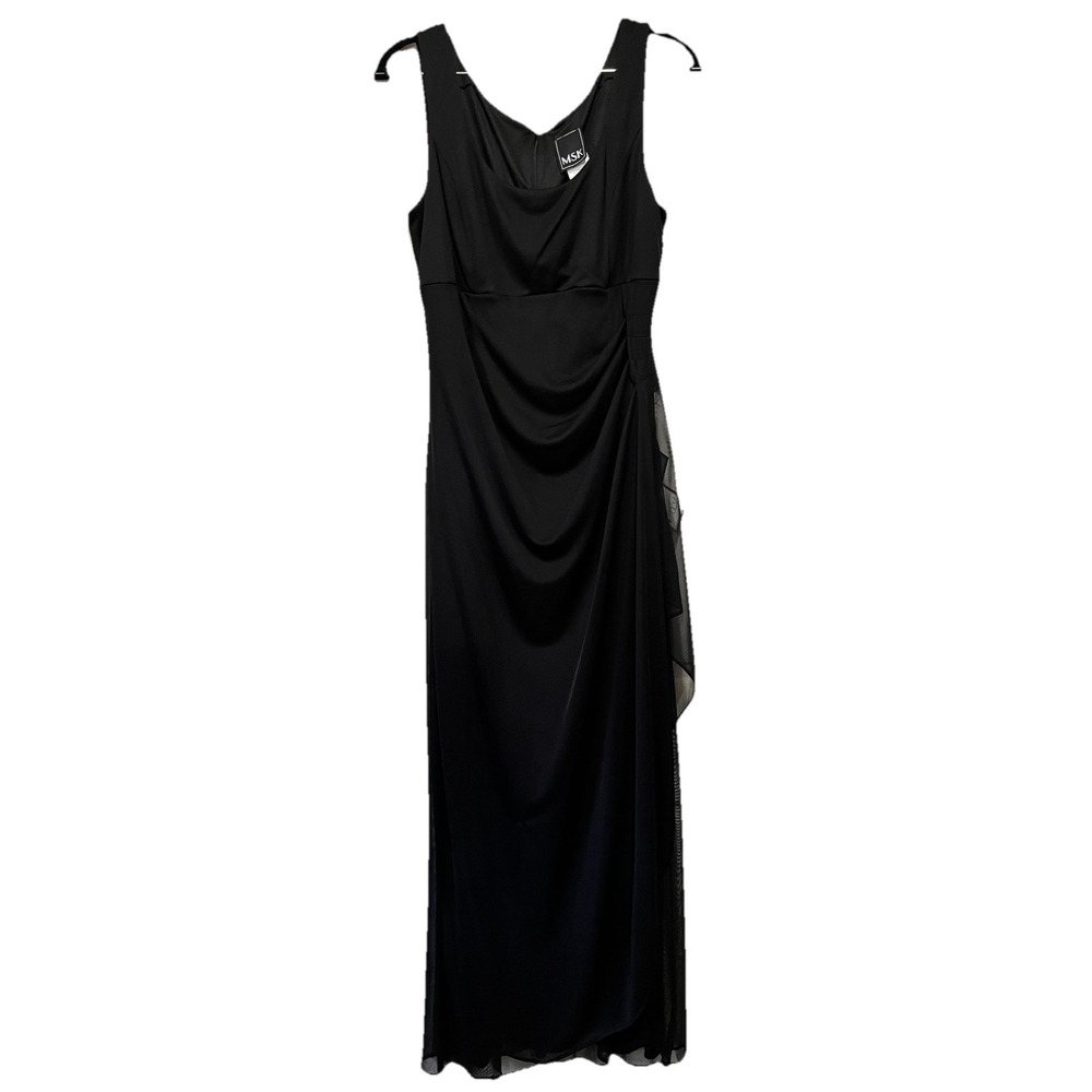 New MSK Evening Gown Women 12 Black Ruched Sleeveless Maxi Club Dress‎ goth core